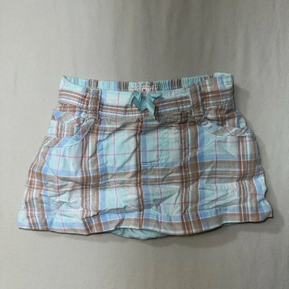 OshKosh Plaid Skirt Girl's 12M Baby Elastic Waist Blue Ribbon Bloomers Summer